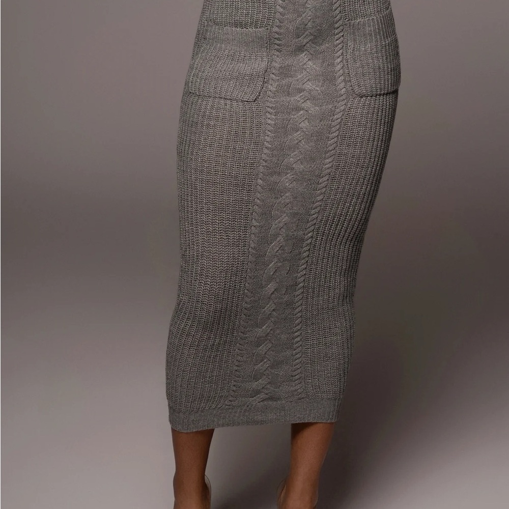 JLuxLabel Cable Sweater Grey Midi Skirt Small